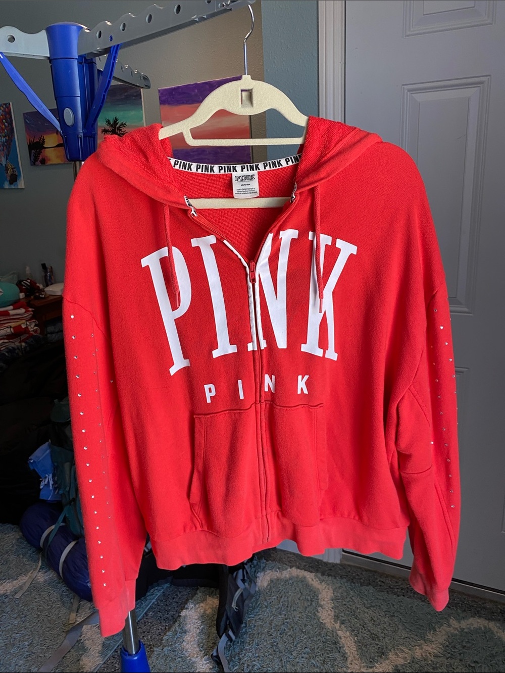 PINK Victoria's Secret Red Studded Zip-Up Hoodie